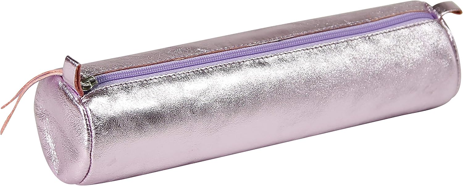 Clairefontaine, Ref 410121C, Miror' Leather Round Pencil Case, 22cm x 5.5cm, Made From Genuine Lambskin Leather