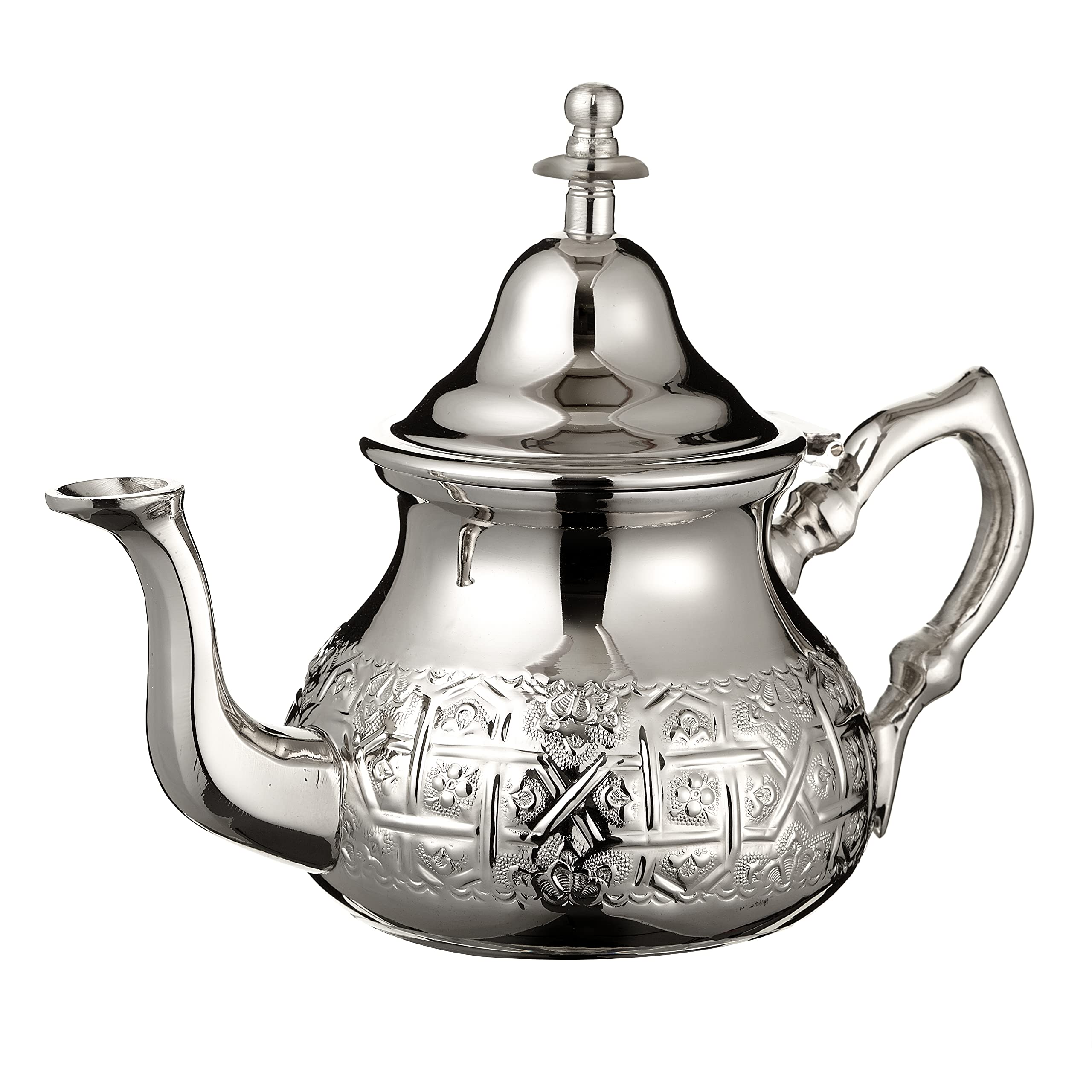 Moroccan Silver Teapot Perfect for Mint Tea Includes Handle Cover and Integrated Filter Authentic with a Classical Engraved Design Handmade Large Capacity 800 ML About 6 Tea Glasses