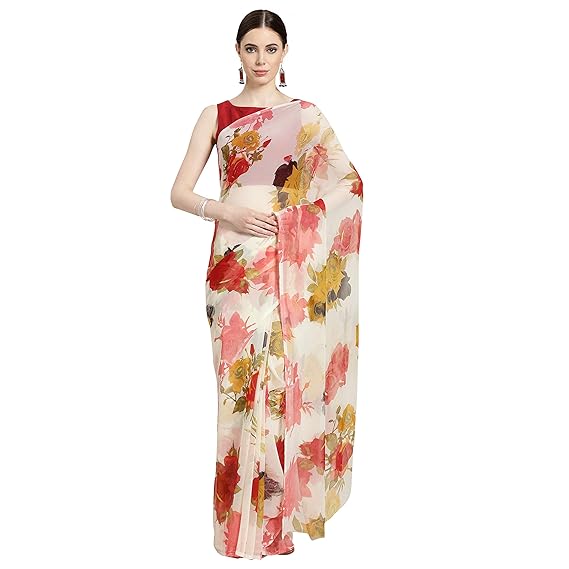 Women's georgette with blouse piece 7510 Sarees (FSP0714A_ Off White_ Onesize)
