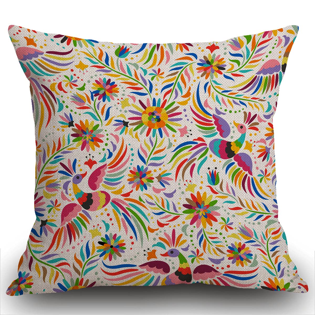 Smooffly Mexican Floral Cushion Cover, Ethnic Art Birds and Paisley Flowers Throw Pillow Case Home Decorative for Men/Women Living Room Bedroom Sofa Chair 18X18 Inch Pillowcase 45X45cm