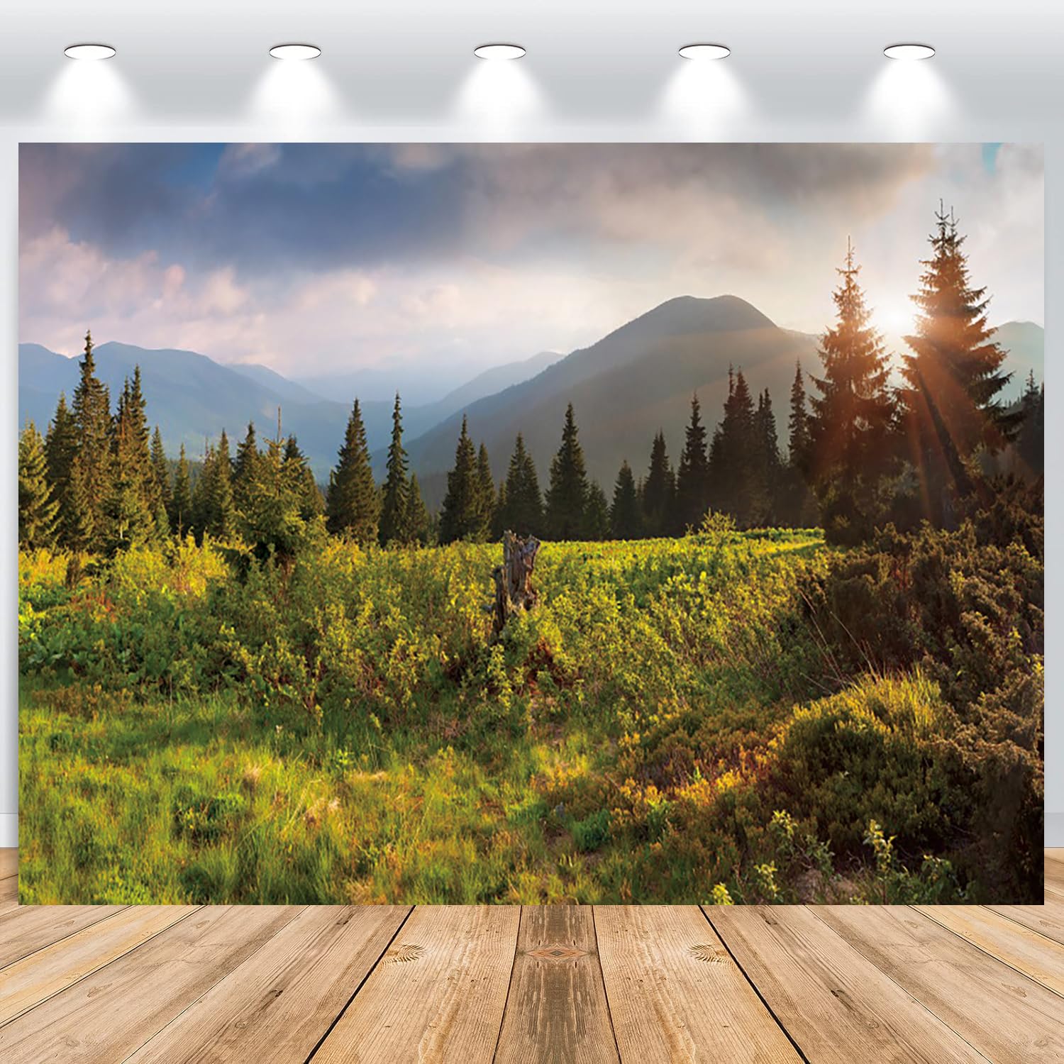 ASDCXZ Nature Landscape Photo Backdrop 7x5FT, Green Forest Mountains Sunset Photography Backdrop Landscape Travel Suburbs Picnic Camping Outdoor Adventure Photo Studio Props