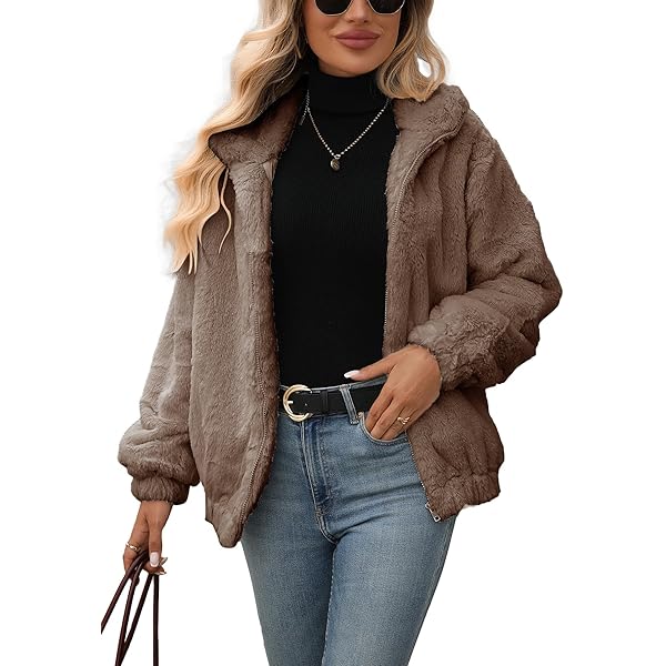 Vipwest Women's Faux Fur Crop Jacket 2025 Trendy Zip Dressy Casual