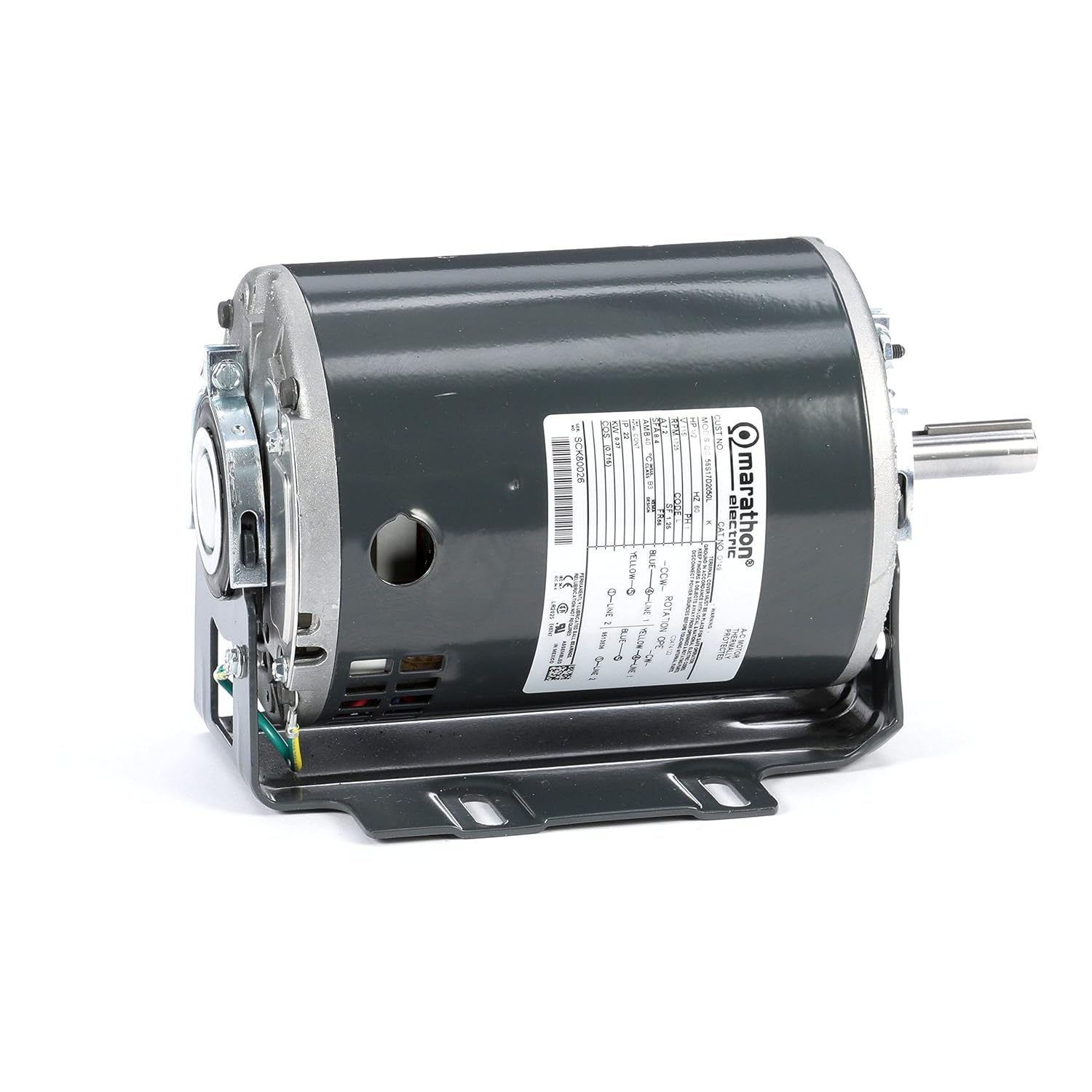 Marathon D149 56 Frame 56S17D2050 Open Drip Proof Belt Drive Motor, 1 Split Phase, Resilient Ring Mount, Ball Bearing, 1/2 hp, 1725 RPM, 1 Speed, 115 VAC