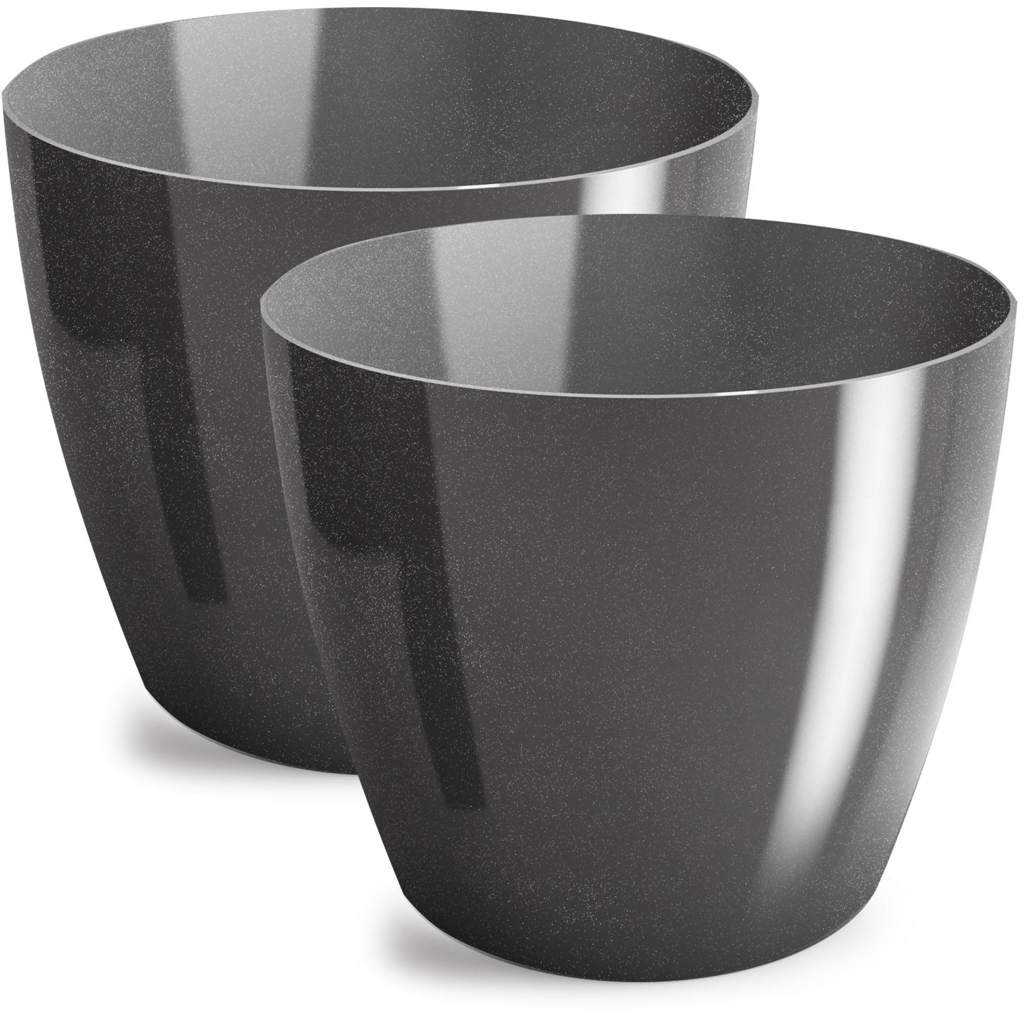 PECZEKO Flower Pot Shiny Plastic Planter Decorative Pot for Large and Small Plants, Set of 2 Flower Pot, Flower Pot Herb Pot, Graphite, Diameter 9.5 cm