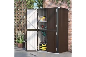 AECOJOY Outdoor Storage Cabinet Waterproof with Shelves, Large Brown Lockable Outdoor Cabinet, Tall Vertical Storage Cabinet 