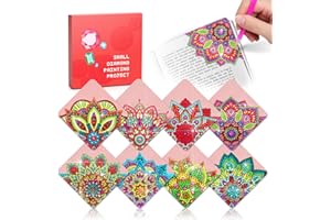 CHARYSIM 8 PCs Diamond Art Corner Bookmarks Leather Dimond Painting Book Mark Kit for Adults Paint by Dots Bookmarkers Craft DIY Gem Small Dotz Gifts for Women Mandala Flower Pink Lotus