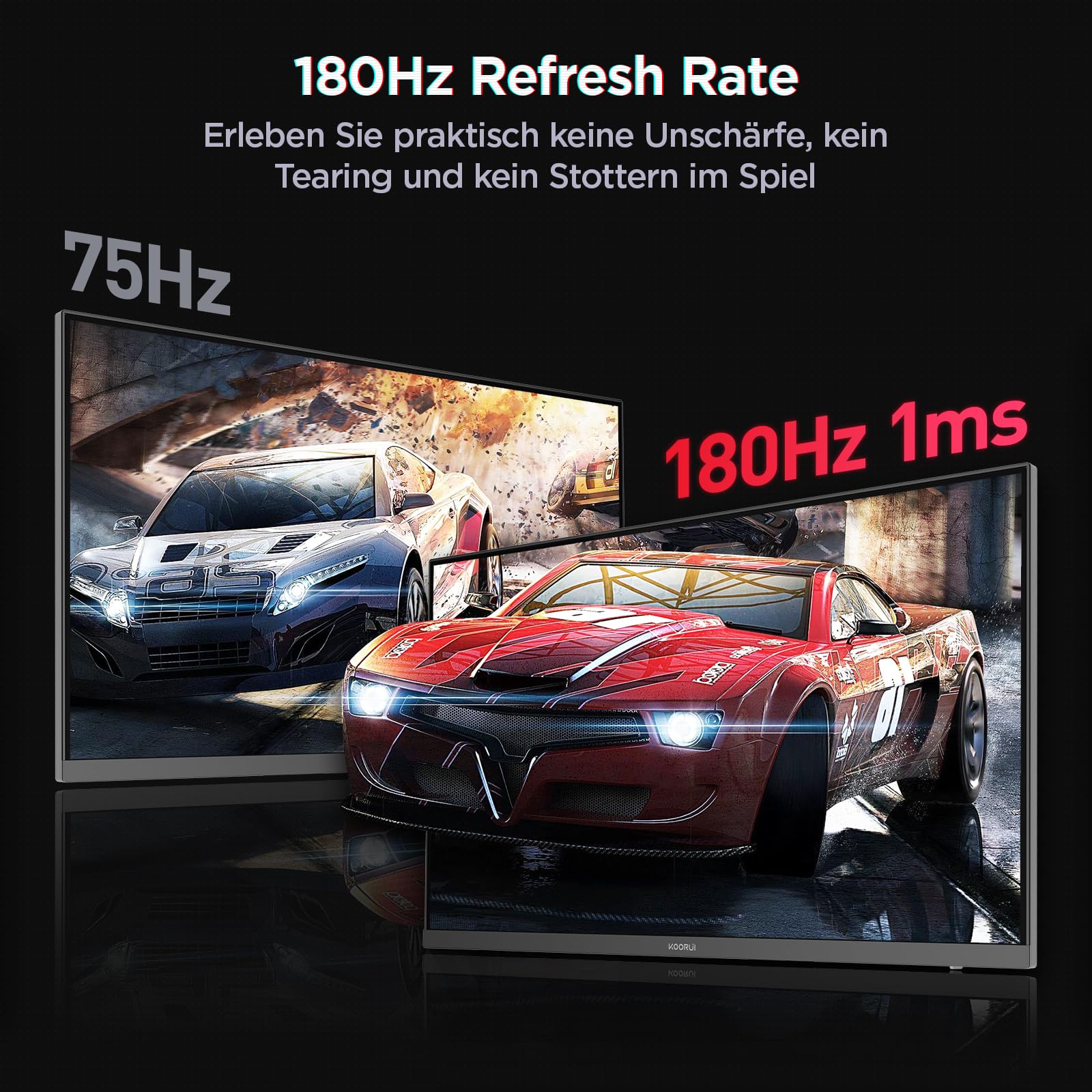 KOORUI G2421V 24 Zoll Gaming Monitor, 1ms 180Hz Fast IPS QHD 2560x1440 PC Bildschirm, HDR400 Adaptive Sync HDMI2.0/DP1.4 VESA 75x75mm 8