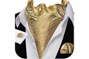 Barry.Wang Ascot Ties Cravat Tie Men Paisley Plaid Scarf Self Tie Pocket Square Cufflinks Set Wedding Party