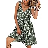 CUPSHE Women's Abstract Print Chiffon Dress Sleeveless V Neck Tie Strap Dresses Casual Summer