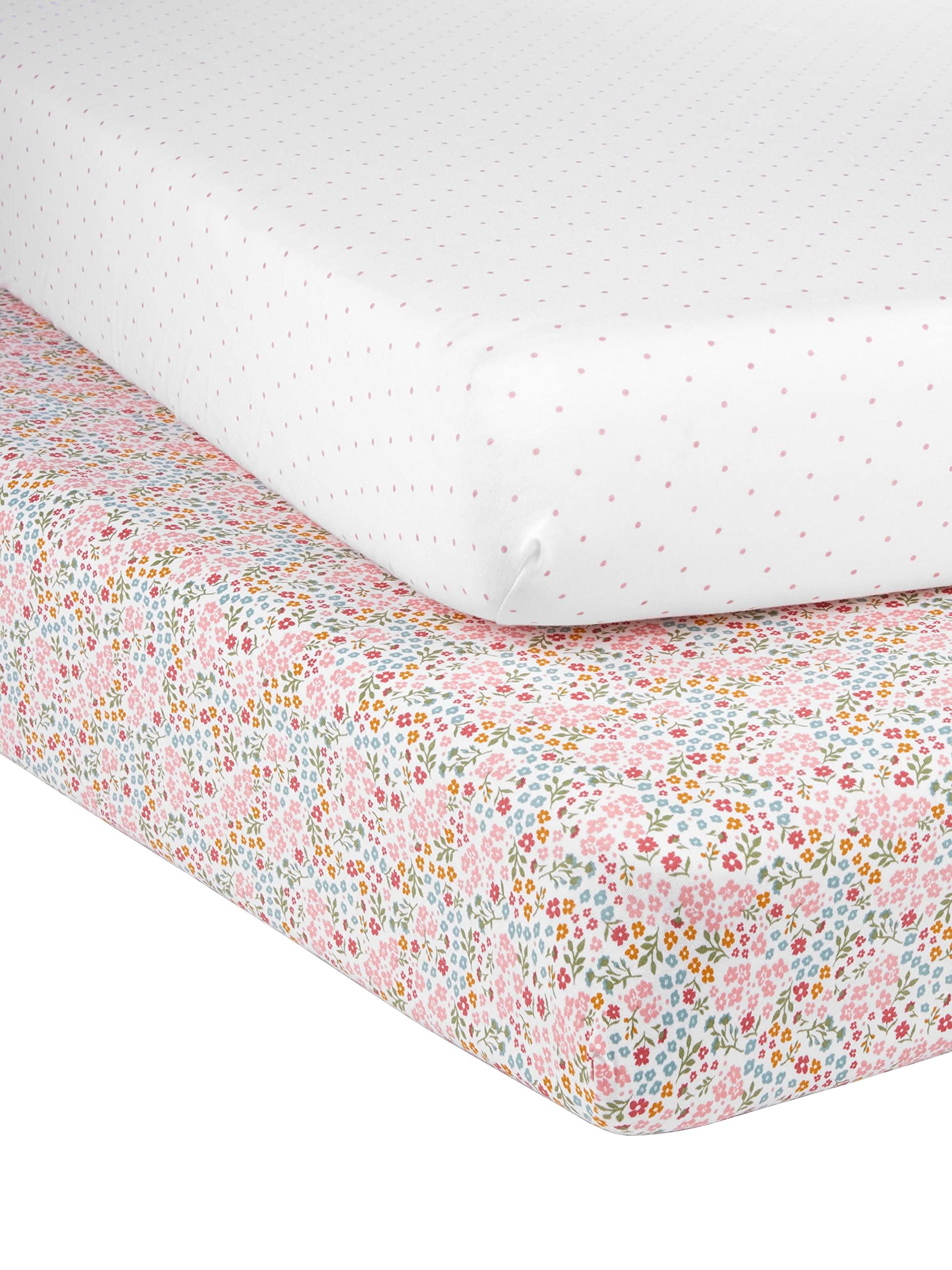 Simple Joys by Carter's Baby 2-Pack Cotton Crib Sheets Infant and Toddler Costumes, Floral/Dots, One Size (Pack of 2)