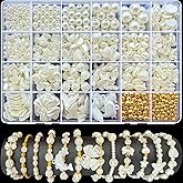 990Pcs ABS Imitation Pearl Beads for Jewelry Making, Assorted Heart Star Bow Flower Seashell Starfish Aesthetic Cute Bead for Bracelet Necklaces Earrings DIY Crafts Phone Charm Keychain