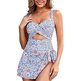 MFAVIP One Piece Swimsuit Women Tummy Control Swim Dress Sexy Criss Cross Tie Back Bathing Suit