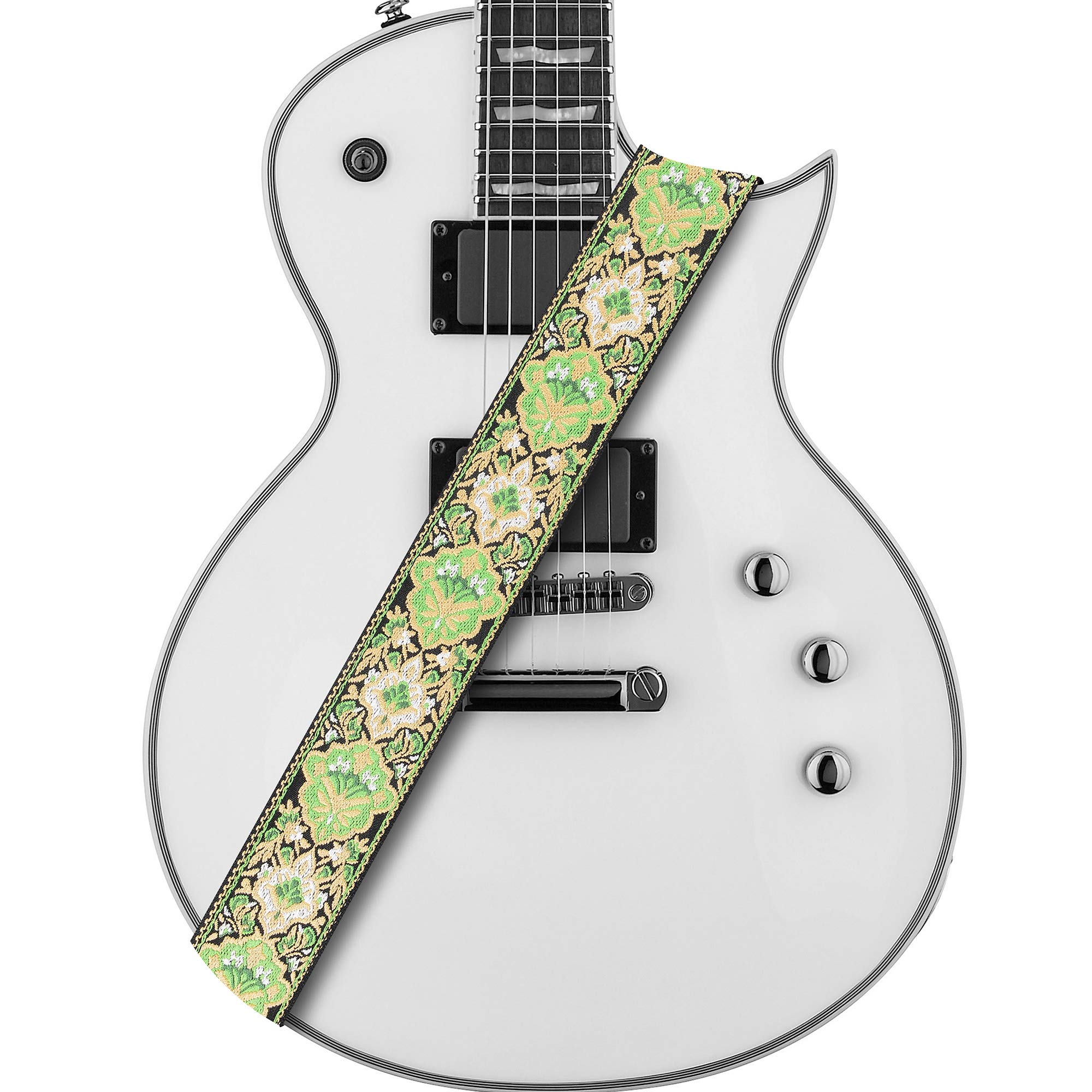 Amumu Guitar Strap Vintage Jacquard for Acoustic, Electric and Bass Guitars -W/FREE Button and Blocks