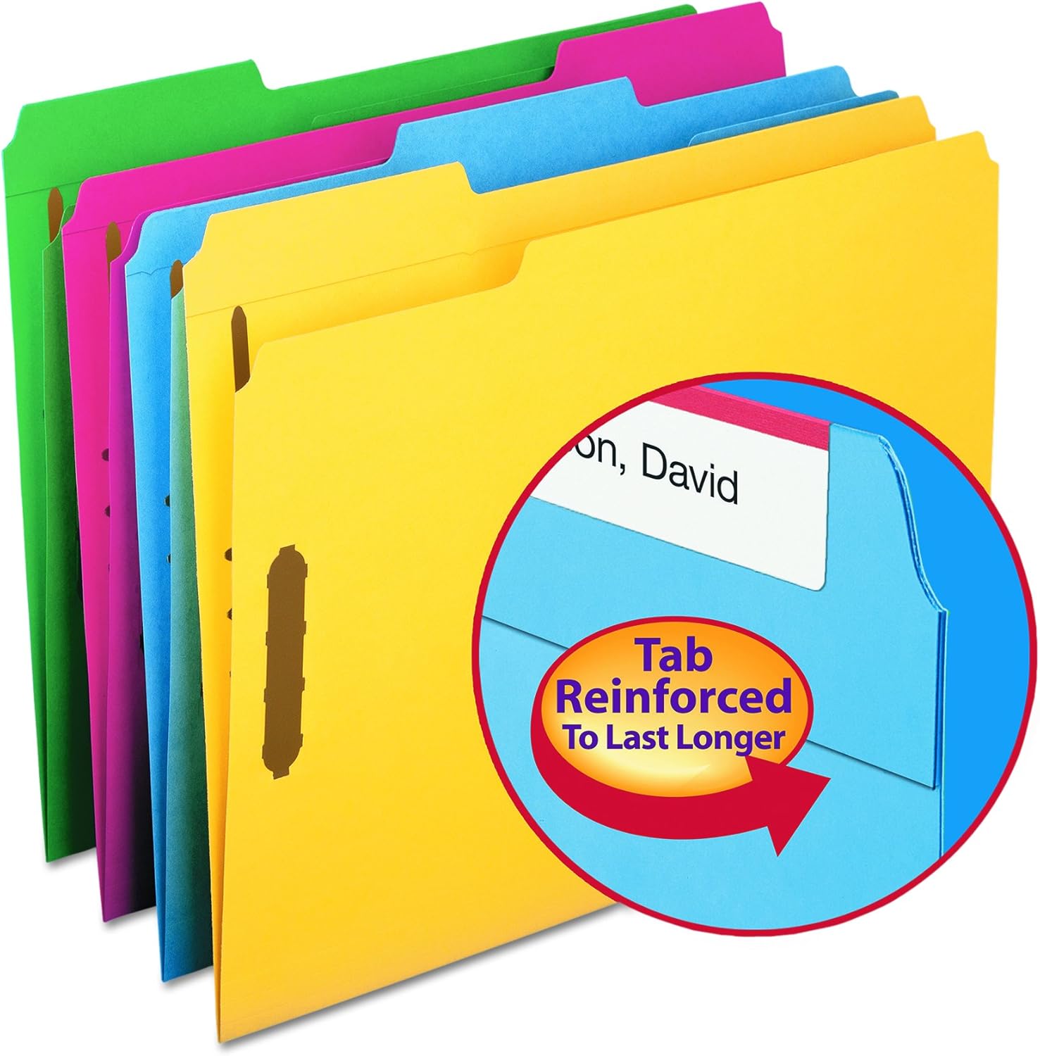 Smead Fastener File Folder, 2 Fasteners, Reinforced 1/3-cut Tab, Letter Size, Assorted Colors, 50 Per Box (11975) : Colored File Folders : Office Products