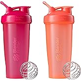 BlenderBottle Classic Shaker Bottle Perfect for Protein Shakes and Pre Workout, 28-Ounce (2 Pack), Pink and Coral