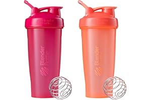BlenderBottle Classic Shaker Bottle Perfect for Protein Shakes and Pre Workout, 28-Ounce (2 Pack), Pink and Coral