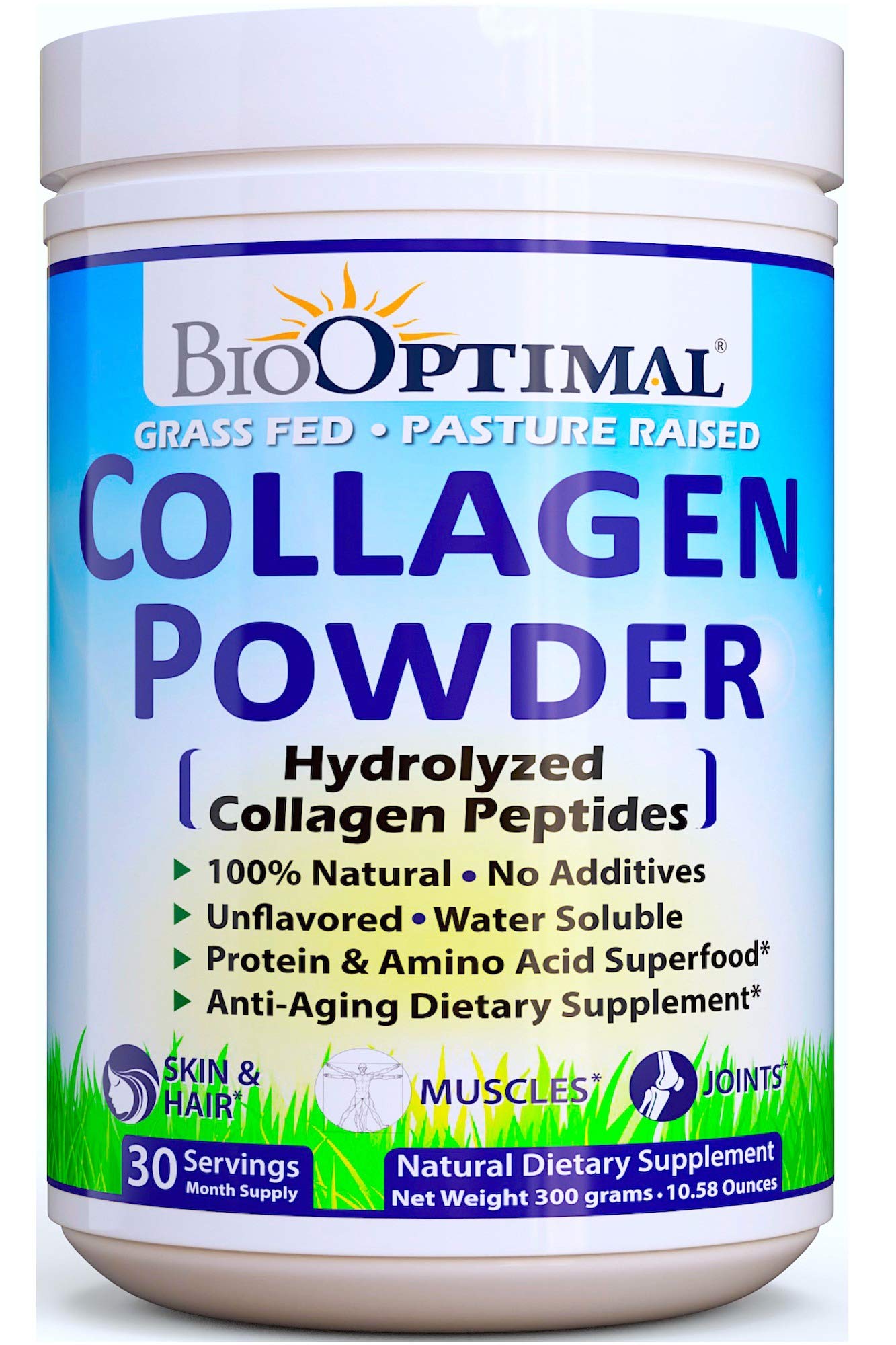 BioOptimal Collagen Powder, Collagen Peptides, Grass Fed, NonGMO