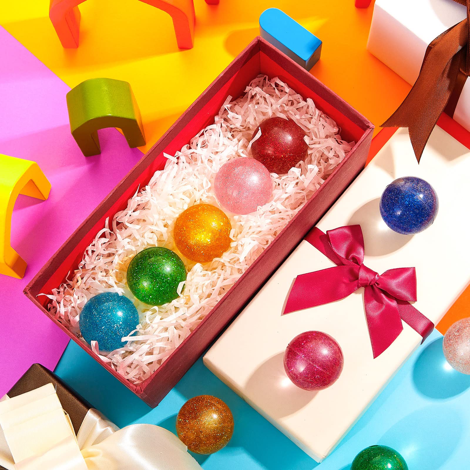 Shappy 60 Pcs 45 mm Large Bouncy Balls Glitter Bounce Ball Bulk with Storage Bag Large Bouncy Balls for Goodie Bag Fillers Birthday Party Favors, Assorted Colors