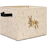 Elefeltclave Pink Floral Bunny Nursery Storage Bins, Pastel Wildflower Botanical Rabbit Collapsible Storage Basket Organizer for Kids Girls Bedroom Bathroom Clothes Toys Books, Toybox for Girls