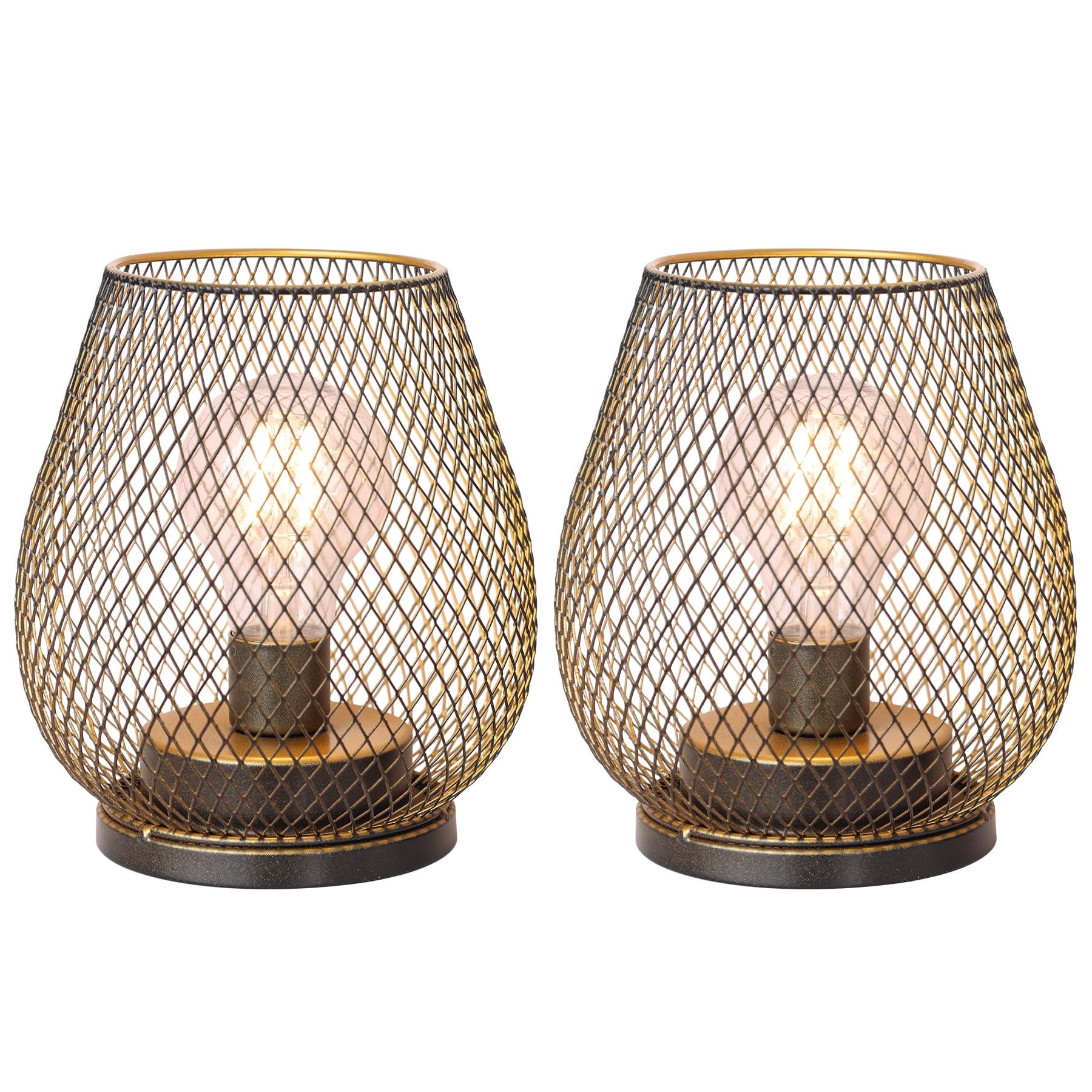 Photo 1 of NEEDOMO Set of 2 Battery Operated Lamp Outdoor Table Lantern, LED Metal Cage with Timer Mode, Vintage Decorative Lights Cordless Lamp Indoor Outdoor Patio Bedroom Living Room (Golden)