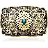 BBOTEN Western Cowboy Belt Buckle, Indian Elements Vintage Turquoise Belt Buckle For Men Women Jean's Accessory
