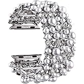 VIQIV Bling Bands Compatible with Apple Watch Band 38mm 40mm 41mm 42mm 44mm 45mm 49mm Iwatch Series SE 9 8 7 6 5 4 3 2 Ultra, Diamond Rhinestone Metal Pearl Dressy Bracelet Wristband Strap for Women