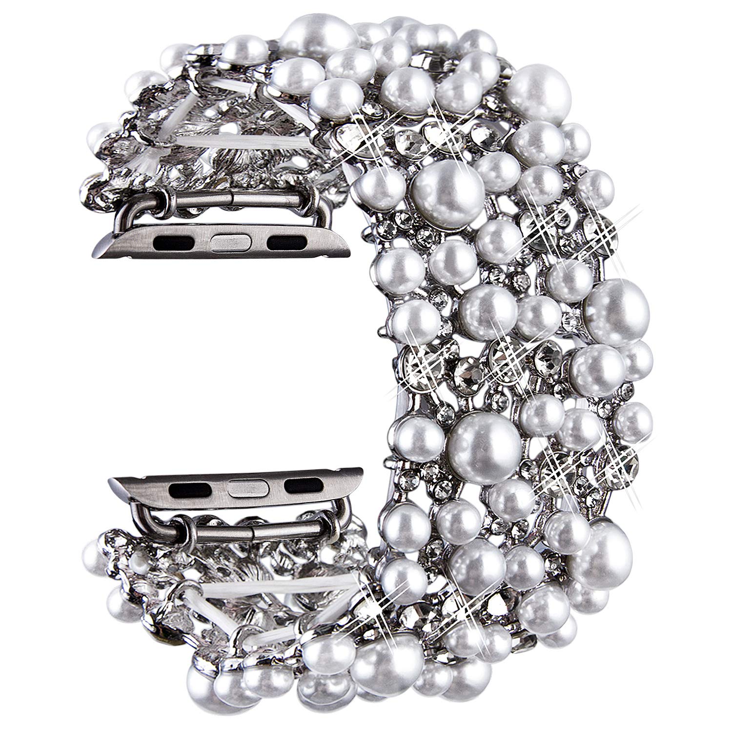 Photo 1 of VIQIV Bling Bands Compatible with Apple Watch Band 38mm 40mm 41mm 42mm 44mm 45mm 49mm Iwatch Series SE 9 8 7 6 5 4 3 2 Ultra, Diamond Rhinestone Metal Pearl Dressy Bracelet Wristband Strap for Women