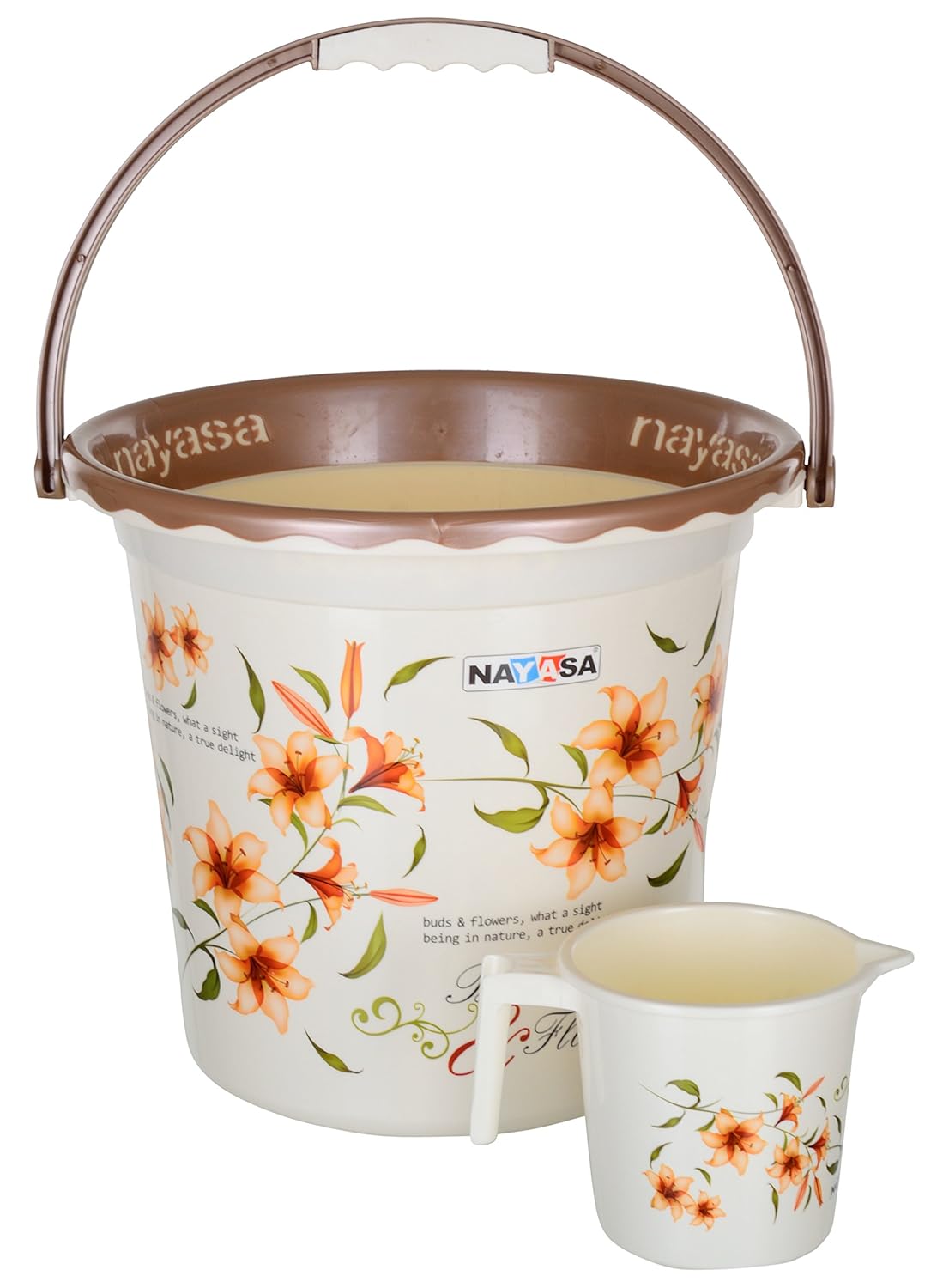 Nayasa 2 Piece Plastic Bucket and Mug Set, Brown by AAROHI13 Amazon