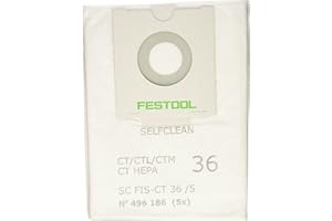 Festool 496186 SELFCLEAN Filter Bag for CT 36, Quantity 5
