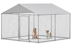 DGEDBY 10x10 ft Outdoor Dog Kennel Outside with Waterproof UV-Resistant Cover, Heavy Duty Dog Enclosure House with Steel Fence and Secure Lock for Dogs