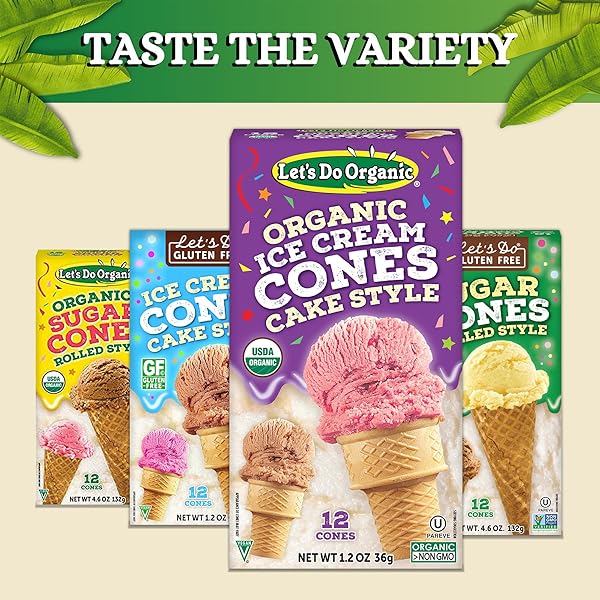 LETS DO ORGANIC ICE CREAM CONES – SUGAR CONES FOR ICE CREAM, MINI ICE CREAM CONES, ICE CREAM CUPS, CRISPY CONES, MINI CAKE CONES – 1.2 OZ (PACK OF 1)