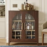 FORTUNETEC 31.5" Coffee Bar Cabinet Arched Glass Doors, Walnut Wine Cabinet | Mid Century Modern Sideboard with Wine Rack &amp; Glass Holder, Liquor Cabinet with Storage for Living Room, Kitchen, Dining Room