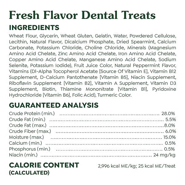 GREENIES VETERINARIAN-RECOMMENDED NATURAL DENTAL DOG TREATS, DENTAL CHEWS FOR DOGS, REGULAR SIZE, FRESH FLAVOR, 12 OZ. PACK, 12 COUNT