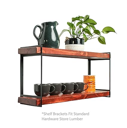 2 Tier Industrial Heavy Duty Black Floating Shelf Brackets Metal