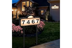 Solar House Numbers for Outside, Aqonsie Solar Powered Address Sign with Warm White & Cold White, IP65 Waterproof Solar Address Signs for Yard, LED Illuminated Plaques Wall Mounted & In Ground