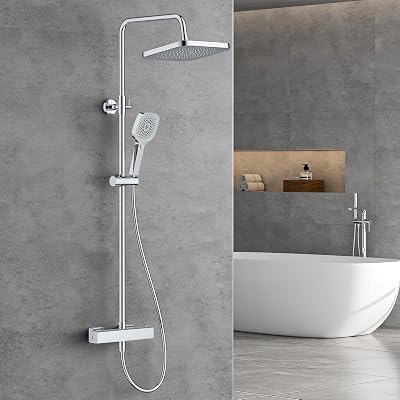FORIOUS Thermostatic Shower Mixer Set Stainless Steel Bar Rainfall 25cm