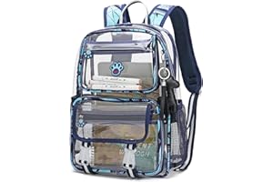 Fangflower Clear Backpack for School Heavy Duty Transparent PVC Multi-Pocket, Stadium Approved