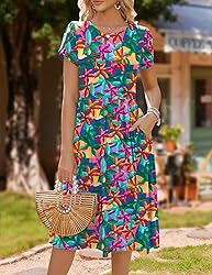 HOTOUCH Womens Short Sleeve Dresses Summer Floral