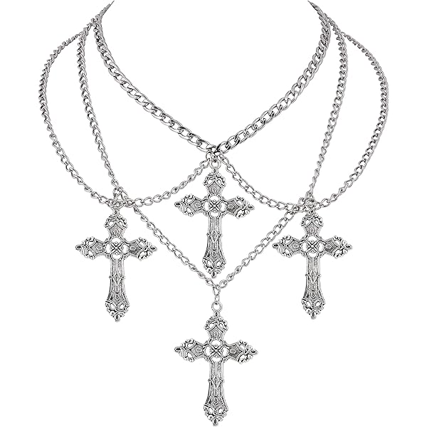 MILAKOO Collana A Strati Y2K Con Croce E Perle Faux – Choker Gotico Retrò, Impilabile, Per Donna, Colore Argento