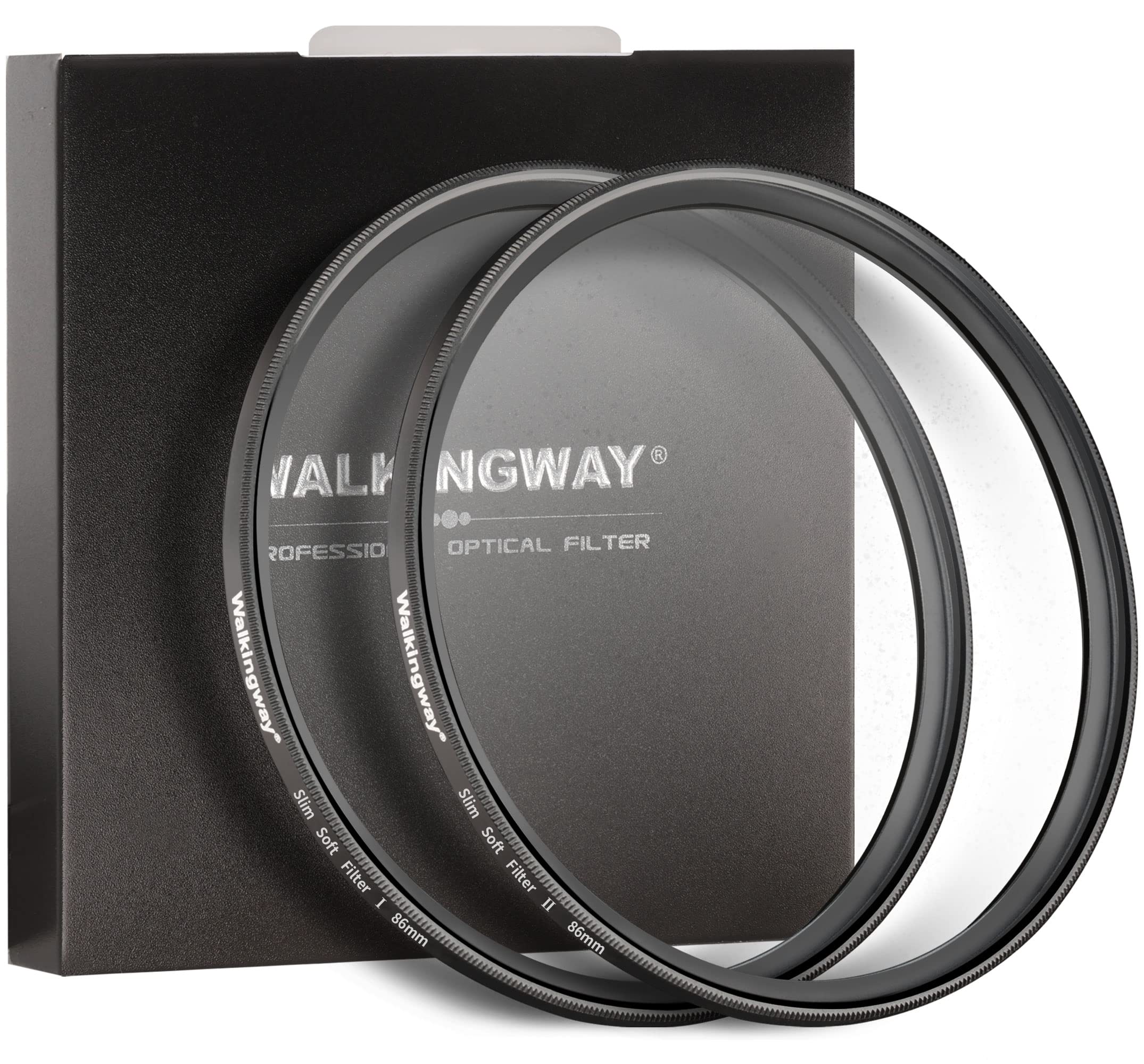 Walking Way 86mm White Mist Diffusion Filter Set (Soft 1 & 2), Soft Focus Dreamy Fog Effect Lens Filter 2pcs, Softening Diffuser For Video/Vlog/Portrait, Ultra-Slim Frame, HD Glass