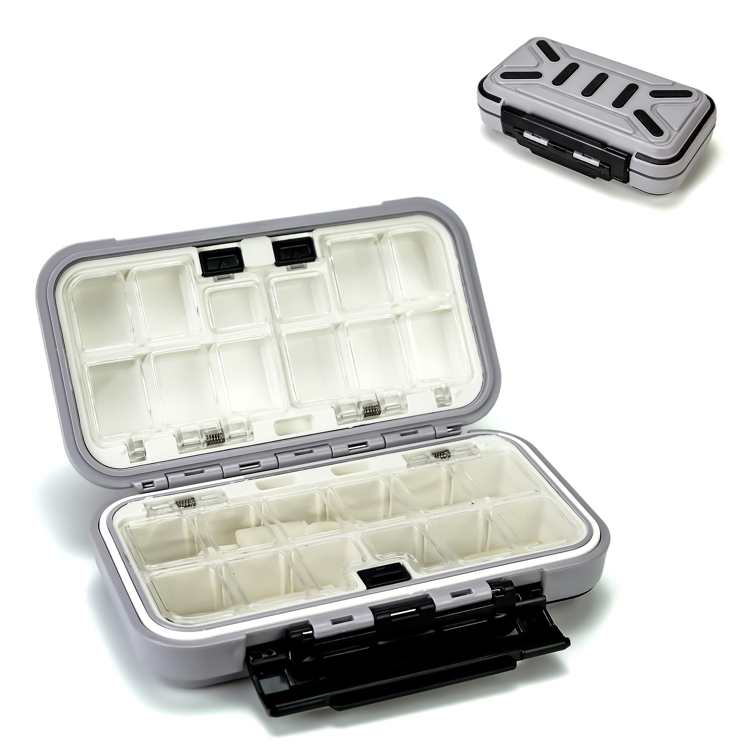 Piscorush Fishing Tackle Box Bait Storage Case Hard Tackle Case Portable Hooks Lure Baits Storage Swivels Jigs Hooks Sinker for Vest Casting Fly Fishing (Grey Waterproof/1pcs)