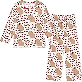 senya Cute Capybara Strawberry Pajamas 2 Piece Set Long Sleeve Soft Sleepwear for 3-11 Years