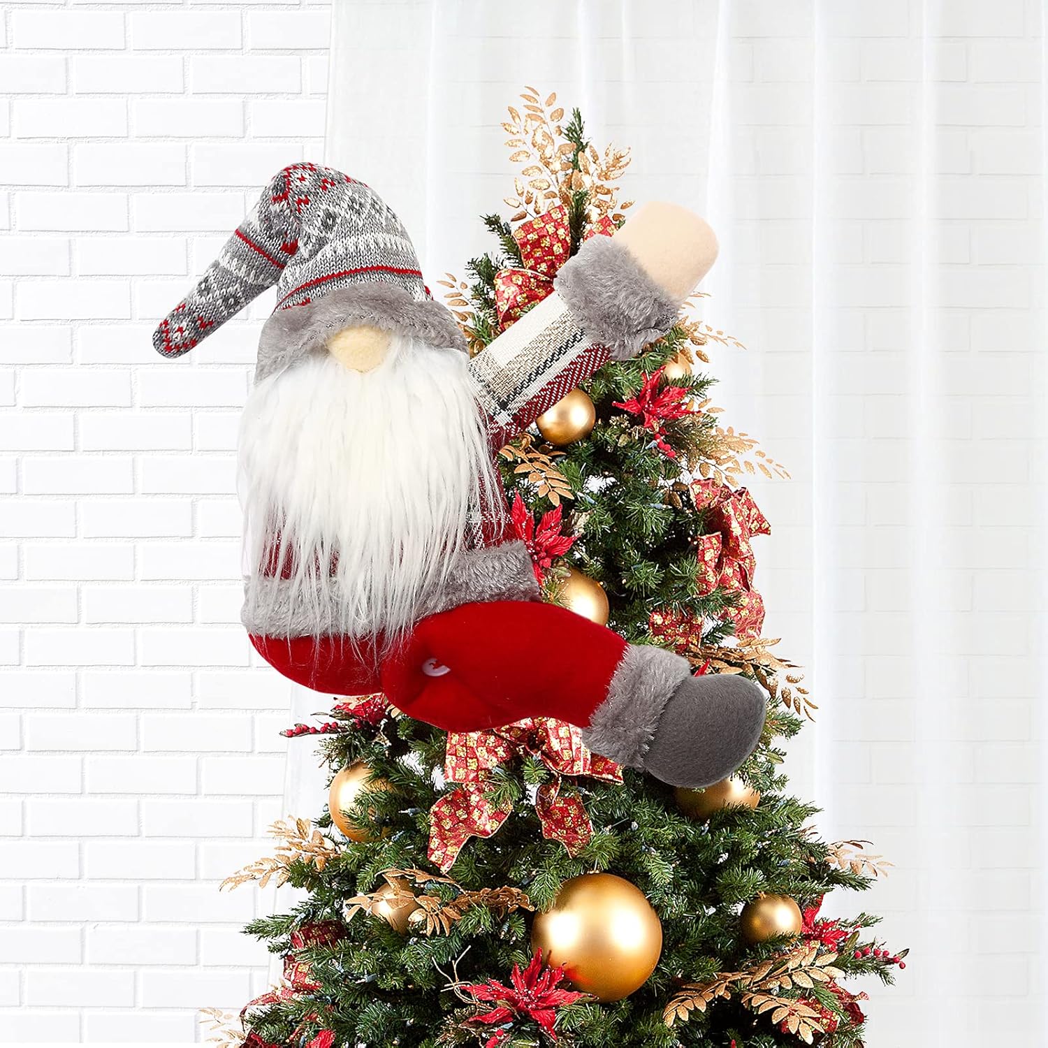 Tree Toppers - Kilrygh Gnome Tree Topper,Gnome Christmas Tree Topper,Gnome Christmas Decorations,Funny Christmas Tree Topper Gnome,Hand Made Christmas Decorations Holiday Home Decor,Also be Used as Curtain Tie(Grey)
