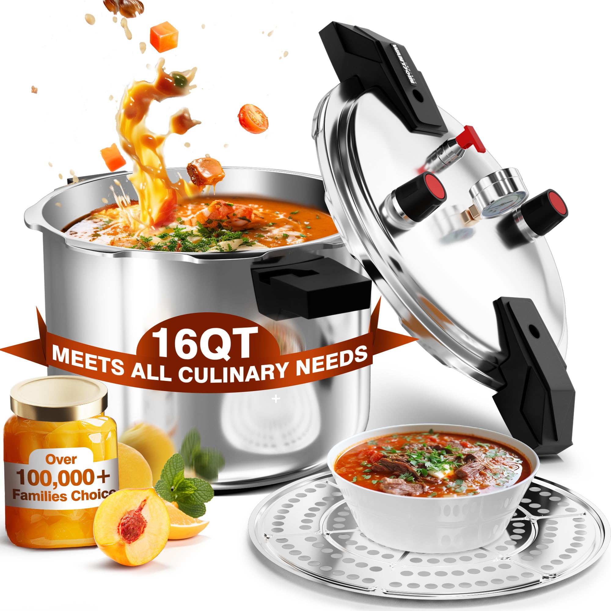 Photo 1 of Wantjoin 16 Quart Pressure Canner & Cooker | Commercial Aluminum Canner | Induction Compatible | Pressure Gauge & Pressure Regulator | Multi Pressure Levels& Easy Locking | Silver, WZ-DB16 |