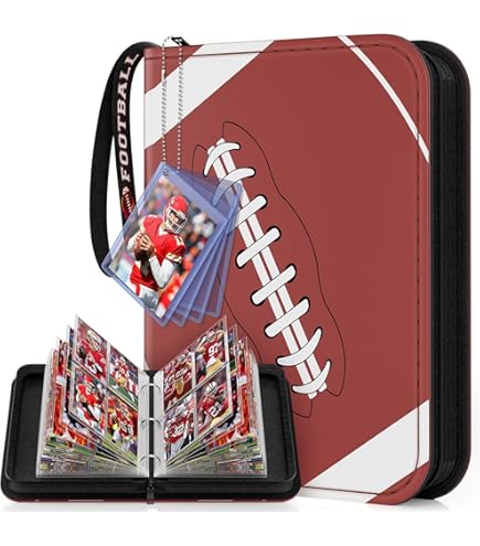 nfl card binder Football Binder, 4 Pocket Sport Cards 400 Pockets Trading Binder Holder Album Compatible with Football Cards, Trading Cards, MTG and Other TCG (Red) : Toys & Games Albums include rich foam padding and have been rated to withstand 10 fahrenheit for cold cracking YDEPLVEO 900 Pocket Football Card