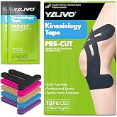 Precut Kinesiology Tape for Knees, 12 Pcs Individual Packaged (Black) | Knee Support &amp; Stability, Pain Relief Athletic Tape - Waterproof &amp; Elastic, Breathable Hypoallergenic Latex-Free Tape