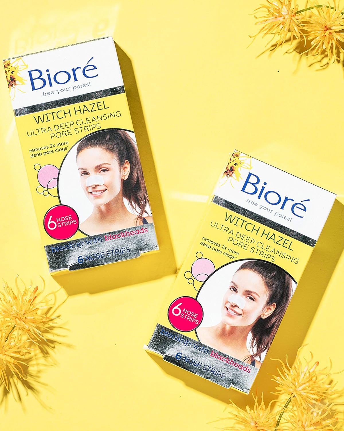 Bioré Witch Hazel Ultra Cleansing Pore Strips, 6 Nose Strips, Clears Pores up to 2x More than Original Pore Strips, features C-Bond Technology, Oil-Free, Non-Comedogenic Use (Packaging May Vary): Beauty