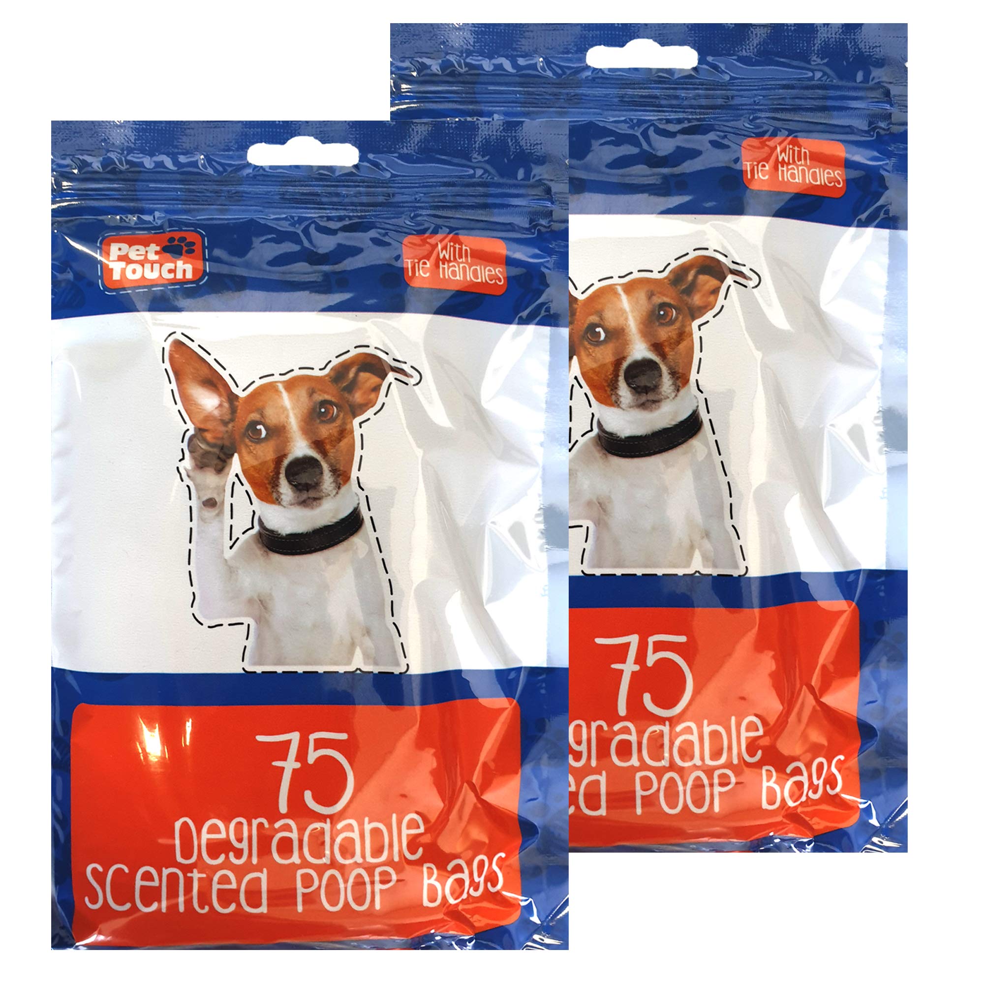 2 X 75 Degradable Scented Poo Bags Dog with Tie Handles | Black | Sealing Pouch to Store your Bags (2 Packs (150 Bags))