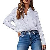 OMSJ Women’s Striped Button Down Shirts Casual Long Sleeve Stylish Collared Office Work Blouses Tops