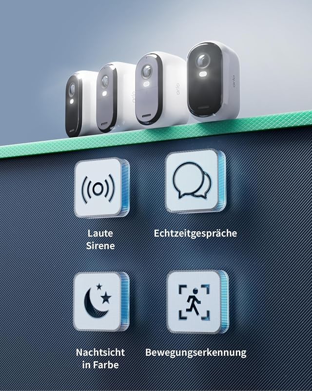Essential 2 HD Überwachungskamera Aussen & 3x Solar, Kabellos, 1080p Video, Farbnachtsicht, Licht, Bewegungsmelder, Sirene, 2-Wege Audio, Smart Home + Arlo Secure Plan Testzeitraum, 3er Set, Weiß